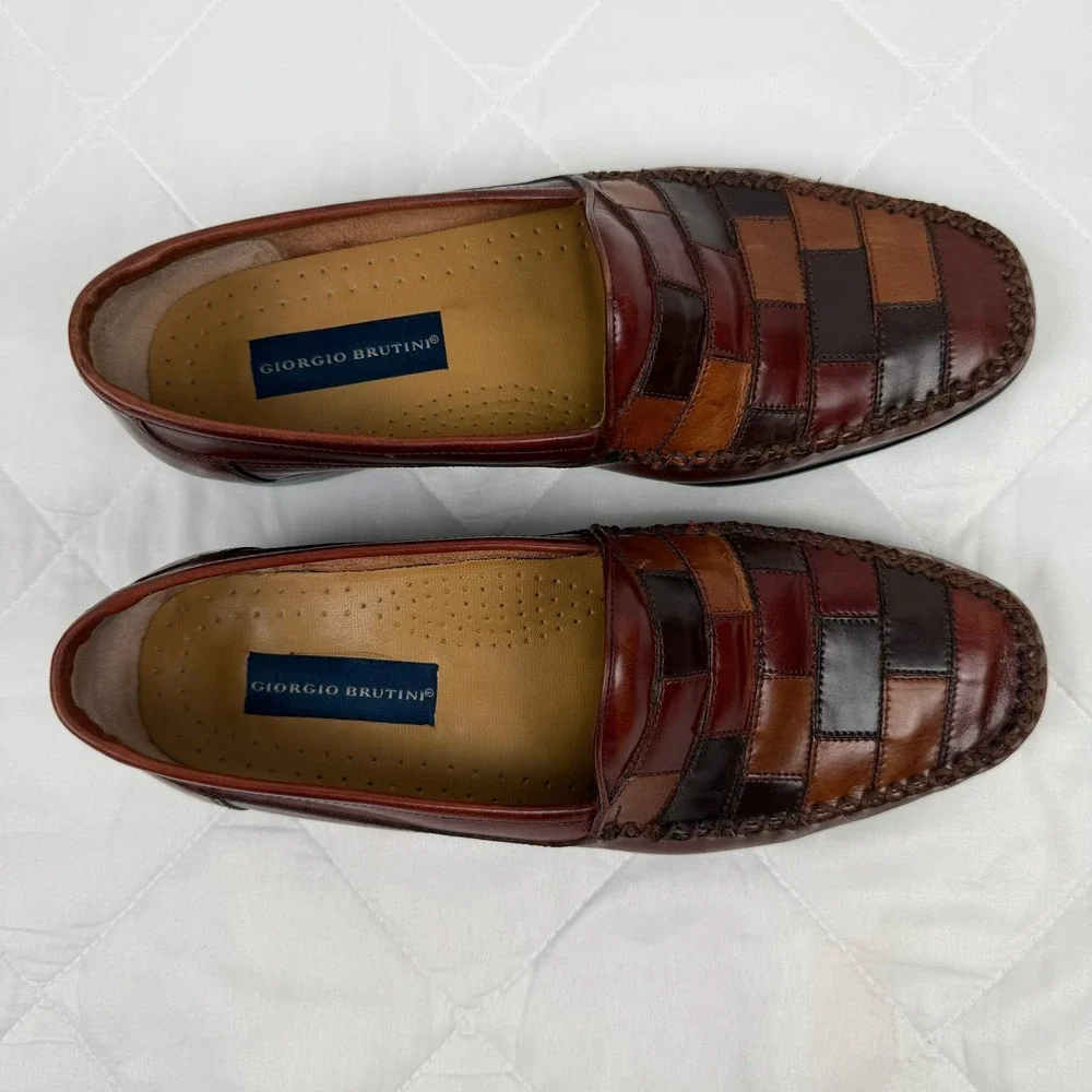 Vintage 90s Giorgio Brutini Men 9.5D Patchwork Leather Loafers Brazil